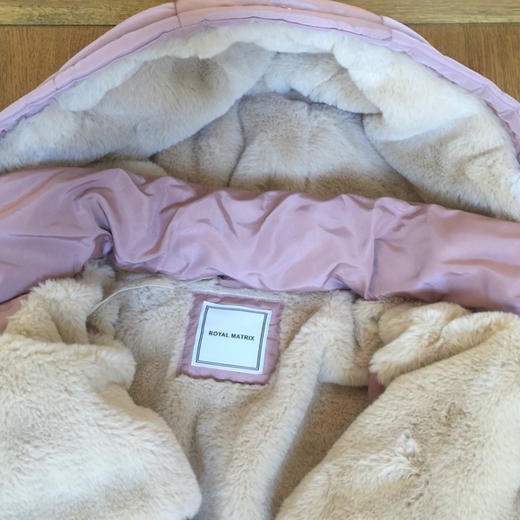 Nude rose puffer coat jacket faux fur lined - Picture 5 of 11